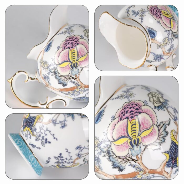 KAMMAK Ceramic Creamer and Sugar Set, Creamer Pitcher and Sugar Container, White Cream & Sugar Sets for Coffee Milk Sauces Salad, Sugar Bowl with Lid for Coffee Bar, Porcelain...