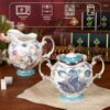 KAMMAK Ceramic Creamer and Sugar Set, Creamer Pitcher and Sugar Container, White Cream & Sugar Sets for Coffee Milk Sauces Salad, Sugar Bowl with Lid for Coffee Bar, Porcelain... KAMMAK 8KPGH001+02 ceramic teapot decorative craft detail image 7