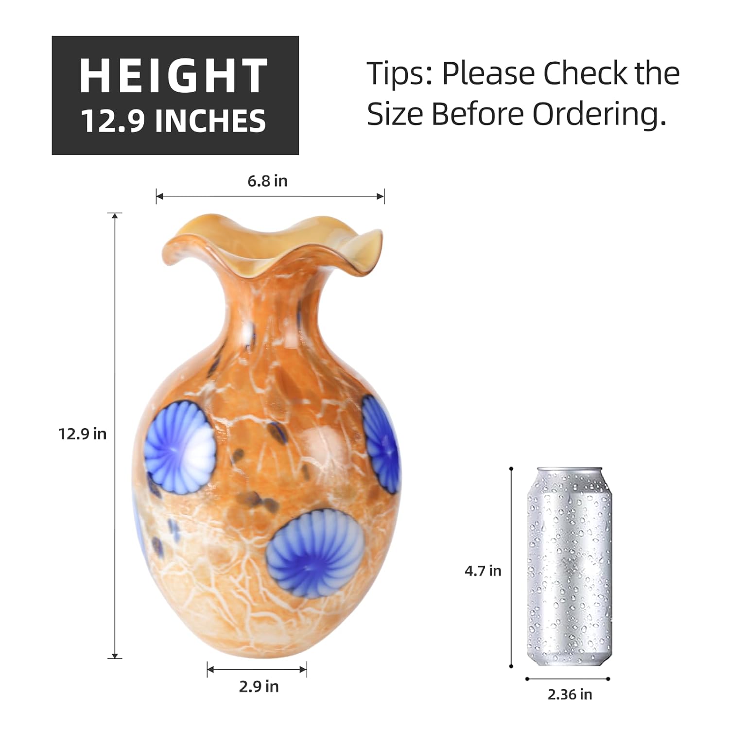 KAMMAK 8HPFH02044 glass vase front view in product description
