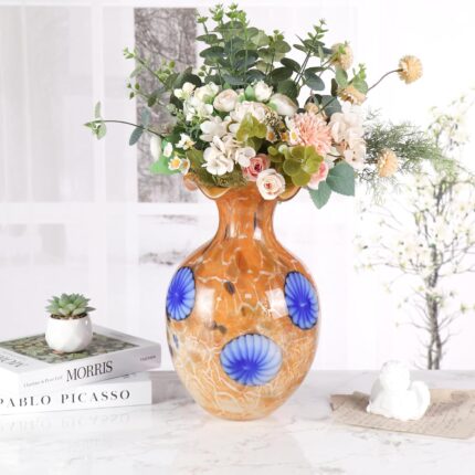 KAMMAK Colored Glass Vase, Beautiful Hand Blown Decorative Vase, Modern Art Vase for Flower Mantle Dining Table Centerpiece, Entryway Living Room Wedding Decoration, 8HPFH02044