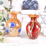 KAMMAK Colored Glass Vase, Beautiful Hand Blown Decorative Vase, Modern Art Vase for Flower Mantle Dining Table Centerpiece, Entryway Living Room Wedding Decoration, 8HPFH02044 KAMMAK 8HPFH02044 glass vase close-up material texture detail image 4