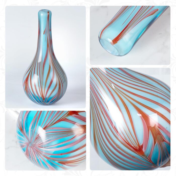 KAMMAK Colored Glass Vase, Beautiful Hand Blown Decorative Vase, Modern Art Vase for Flower Mantle Dining Table Centerpiece, Entryway Living Room Wedding Decoration (JG2065)