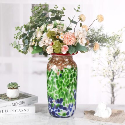 KAMMAK Colored Glass Vase, Beautiful Hand Blown Decorative Vase, Modern Art Vase for Flower Mantle Dining Table Centerpiece, Entryway Living Room Wedding Decoration, 8HPFH02046