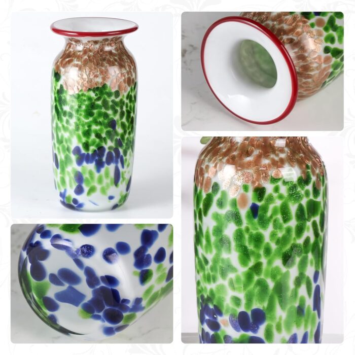 KAMMAK Colored Glass Vase, Beautiful Hand Blown Decorative Vase, Modern Art Vase for Flower Mantle Dining Table Centerpiece, Entryway Living Room Wedding Decoration, 8HPFH02046 KAMMAK 8HPFH02046 glass vase styled on dining table image 5