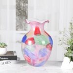 KAMMAK Colored Glass Vase, Beautiful Hand Blown Decorative Vase, Modern Art Vase for Flower Mantle Dining Table Centerpiece, Entryway Living Room Wedding Decoration, 8HPFH02048 KAMMAK 8HPFH02048 glass vase side angle view showing silhouette
