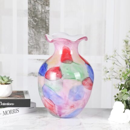 KAMMAK Colored Glass Vase, Beautiful Hand Blown Decorative Vase, Modern Art Vase for Flower Mantle Dining Table Centerpiece, Entryway Living Room Wedding Decoration, 8HPFH02048