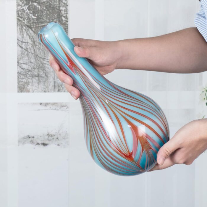 KAMMAK Colored Glass Vase, Beautiful Hand Blown Decorative Vase, Modern Art Vase for Flower Mantle Dining Table Centerpiece, Entryway Living Room Wedding Decoration (JG2065)