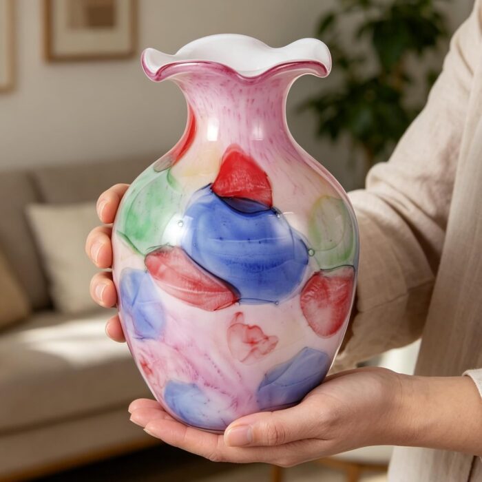 KAMMAK Colored Glass Vase, Beautiful Hand Blown Decorative Vase, Modern Art Vase for Flower Mantle Dining Table Centerpiece, Entryway Living Room Wedding Decoration, 8HPFH02048 KAMMAK 8HPFH02048 glass vase decorative craft detail image 7