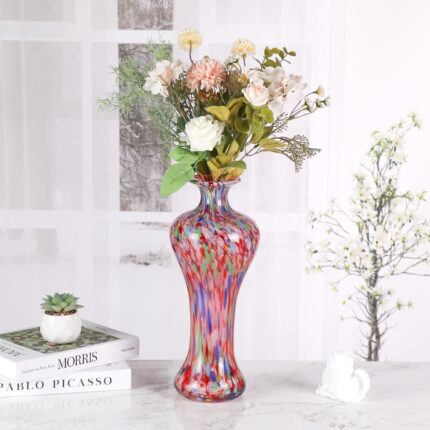 KAMMAK Colored Glass Vase, Beautiful Hand Blown Decorative Vase, Modern Art Vase for Flower Mantle Dining Table Centerpiece, Entryway Living Room Wedding Decoration, 8HPFH02040