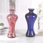 KAMMAK Colored Glass Vase, Beautiful Hand Blown Decorative Vase, Modern Art Vase for Flower Mantle Dining Table Centerpiece, Entryway Living Room Wedding Decoration, 8HPFH02040 KAMMAK 8HPFH02040 glass vase close-up material texture detail image 4