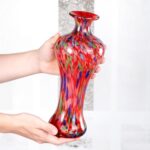 KAMMAK Colored Glass Vase, Beautiful Hand Blown Decorative Vase, Modern Art Vase for Flower Mantle Dining Table Centerpiece, Entryway Living Room Wedding Decoration, 8HPFH02040 KAMMAK 8HPFH02040 glass vase scale and proportion view image 6