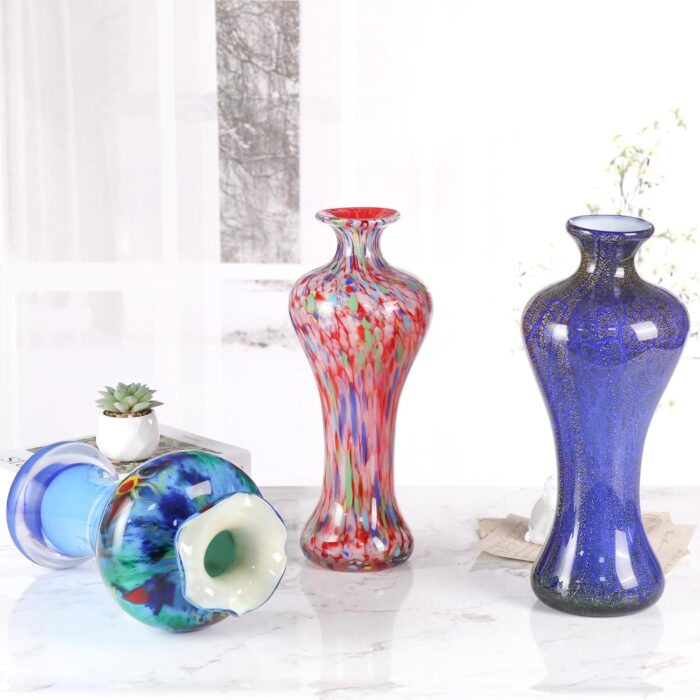 KAMMAK Colored Glass Vase, Beautiful Hand Blown Decorative Vase, Modern Art Vase for Flower Mantle Dining Table Centerpiece, Entryway Living Room Wedding Decoration, 8HPFH02040 KAMMAK 8HPFH02040 glass vase decorative craft detail image 7