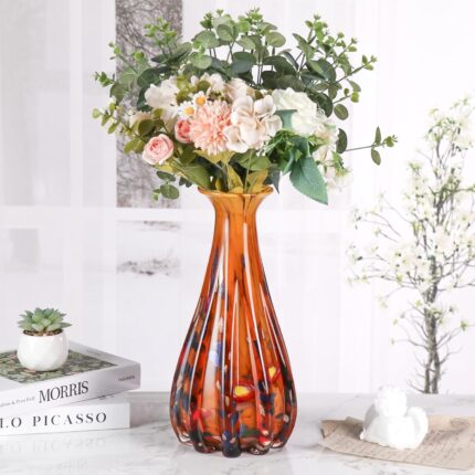 KAMMAK Colored Glass Vase, Beautiful Hand Blown Decorative Vase, Modern Art Vase for Flower Mantle Dining Table Centerpiece, Entryway Living Room Wedding Decoration, 8HPFH02050