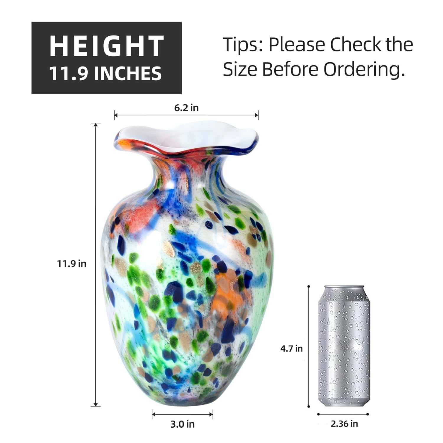 KAMMAK 8HPFH02051 glass vase front view in product description