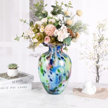 KAMMAK Colored Glass Vase, Beautiful Hand Blown Decorative Vase, Modern Art Vase for Flower Mantle Dining Table Centerpiece, Entryway Living Room Wedding Decoration, 8HPFH02051