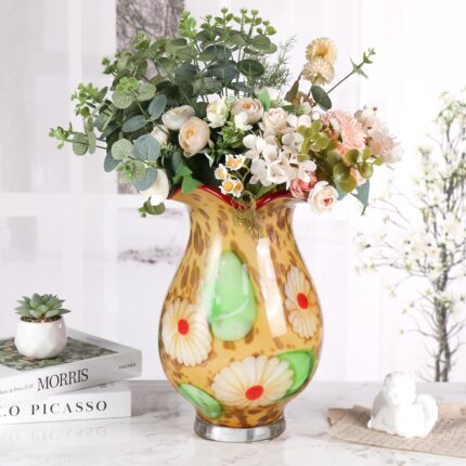 KAMMAK Colored Glass Vase, Beautiful Hand Blown Decorative Vase, Modern Art Vase for Flower Mantle Dining Table Centerpiece, Entryway Living Room Wedding Decoration, 8HPFH02052