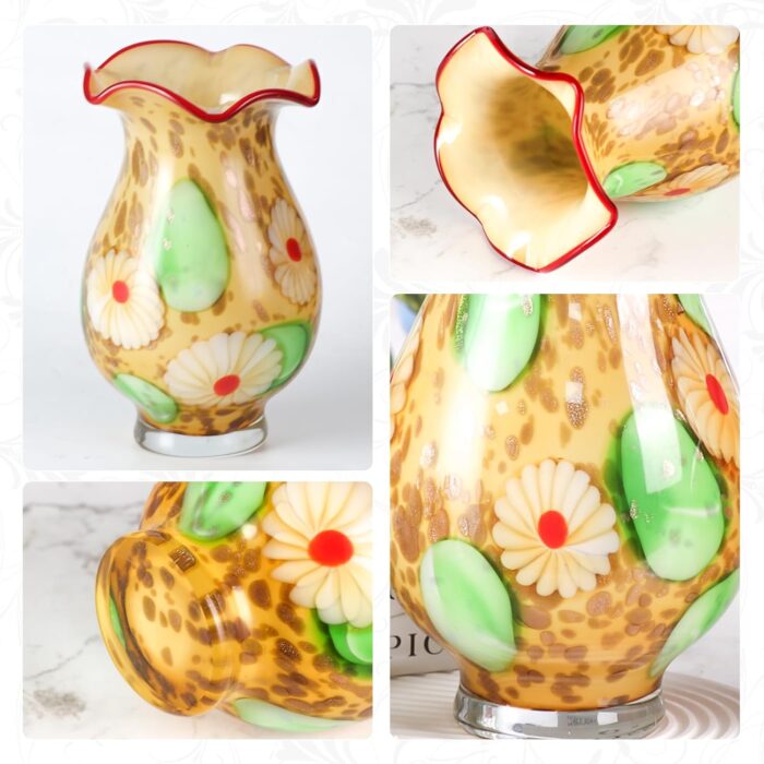 KAMMAK Colored Glass Vase, Beautiful Hand Blown Decorative Vase, Modern Art Vase for Flower Mantle Dining Table Centerpiece, Entryway Living Room Wedding Decoration, 8HPFH02052 KAMMAK 8HPFH02052 glass vase styled on dining table image 5