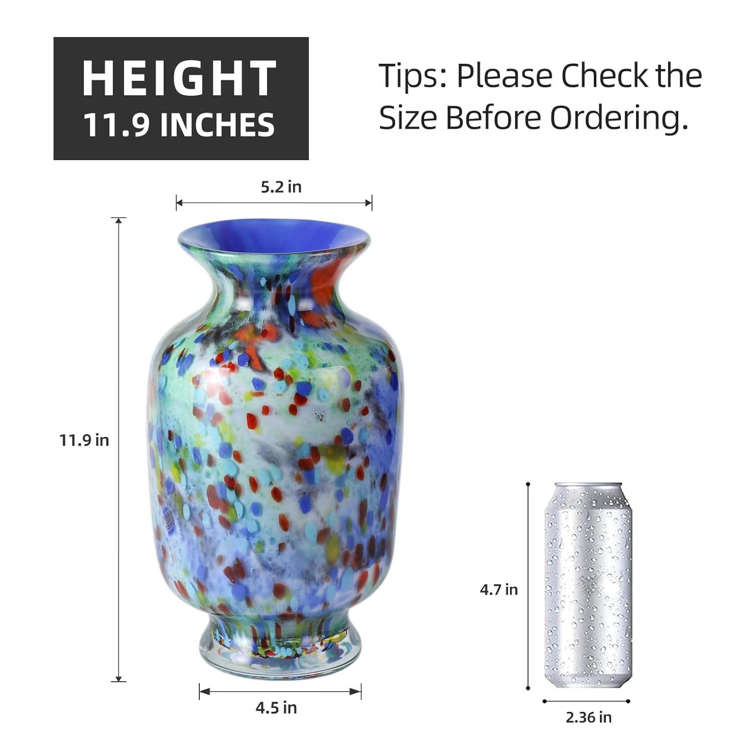 KAMMAK 8HPFH02053 glass vase front view in product description