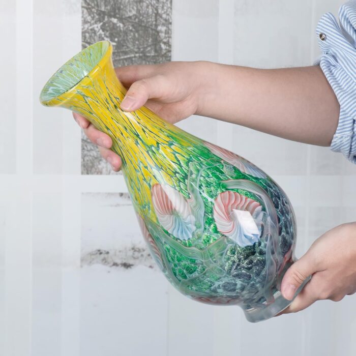 KAMMAK Colored Glass Vase, Beautiful Hand Blown Decorative Vase, Modern Art Vase for Flower Mantle Dining Table Centerpiece, Entryway Living Room Wedding Decoration (JG2073)