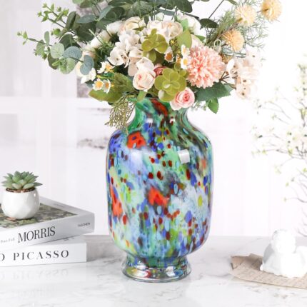 KAMMAK Colored Glass Vase, Beautiful Hand Blown Decorative Vase, Modern Art Vase for Flower Mantle Dining Table Centerpiece, Entryway Living Room Wedding Decoration, 8HPFH02053
