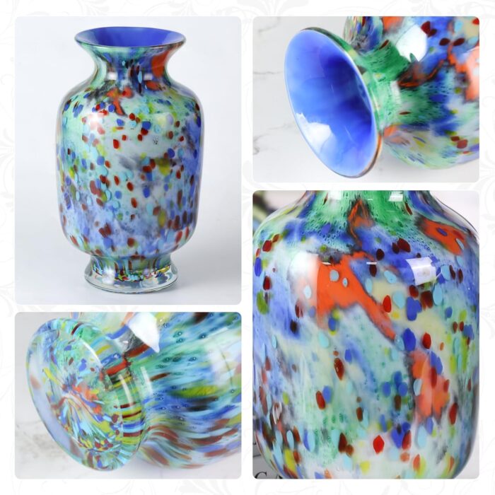 KAMMAK Colored Glass Vase, Beautiful Hand Blown Decorative Vase, Modern Art Vase for Flower Mantle Dining Table Centerpiece, Entryway Living Room Wedding Decoration, 8HPFH02053 KAMMAK 8HPFH02053 glass vase styled on dining table image 5