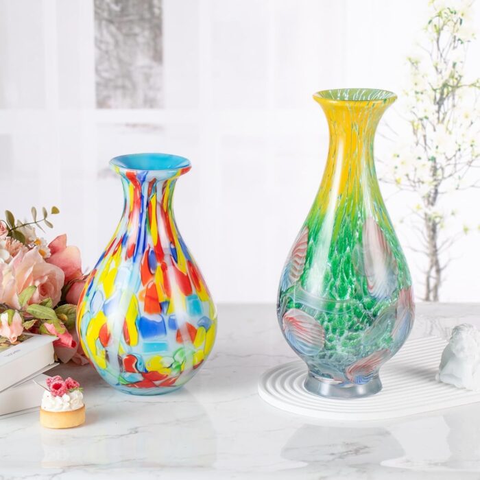 KAMMAK Colored Glass Vase, Beautiful Hand Blown Decorative Vase, Modern Art Vase for Flower Mantle Dining Table Centerpiece, Entryway Living Room Wedding Decoration (JG2073)