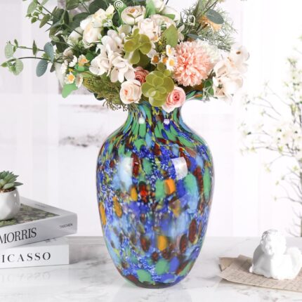 KAMMAK Colored Glass Vase, Beautiful Hand Blown Decorative Vase, Modern Art Vase for Flower Mantle Dining Table Centerpiece, Entryway Living Room Wedding Decoration, 8HPFH02054