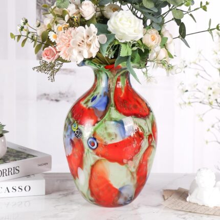 KAMMAK Colored Glass Vase, Beautiful Hand Blown Decorative Vase, Modern Art Vase for Flower Mantle Dining Table Centerpiece, Entryway Living Room Wedding Decoration, 8HPFH02055