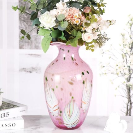KAMMAK Colored Glass Vase, Beautiful Hand Blown Decorative Vase, Modern Art Vase for Flower Mantle Dining Table Centerpiece, Entryway Living Room Wedding Decoration, 8HPFH02056