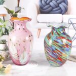 KAMMAK Colored Glass Vase, Beautiful Hand Blown Decorative Vase, Modern Art Vase for Flower Mantle Dining Table Centerpiece, Entryway Living Room Wedding Decoration, 8HPFH02056 KAMMAK 8HPFH02056 glass vase close-up material texture detail image 4