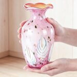 KAMMAK Colored Glass Vase, Beautiful Hand Blown Decorative Vase, Modern Art Vase for Flower Mantle Dining Table Centerpiece, Entryway Living Room Wedding Decoration, 8HPFH02056 KAMMAK 8HPFH02056 glass vase scale and proportion view image 6