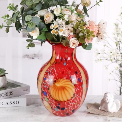 KAMMAK Colored Glass Vase, Beautiful Hand Blown Decorative Vase, Modern Art Vase for Flower Mantle Dining Table Centerpiece, Entryway Living Room Wedding Decoration, 8HPFH02057