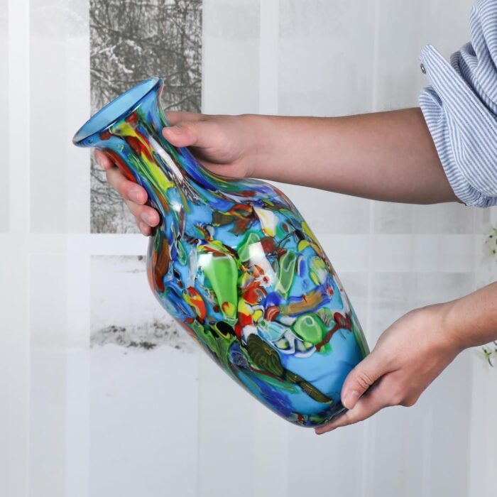 KAMMAK Colored Glass Vase, Beautiful Hand Blown Decorative Vase, Modern Art Vase for Flower Mantle Dining Table Centerpiece, Entryway Living Room Wedding Decoration (JG2078)