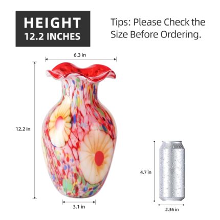 KAMMAK Colored Glass Vase, Beautiful Hand Blown Decorative Vase, Modern Art Vase for Flower Mantle Dining Table Centerpiece, Entryway Living Room Wedding Decoration, 8HPFH02058