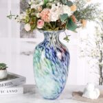 KAMMAK Colored Glass Vase, Beautiful Hand Blown Decorative Vase, Modern Art Vase for Flower Mantle Dining Table Centerpiece, Entryway Living Room Wedding Decoration, 8HPFH02060 KAMMAK 8HPFH02060 glass vase side angle view showing silhouette