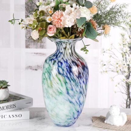KAMMAK Colored Glass Vase, Beautiful Hand Blown Decorative Vase, Modern Art Vase for Flower Mantle Dining Table Centerpiece, Entryway Living Room Wedding Decoration, 8HPFH02060