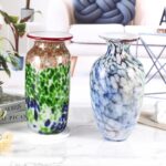 KAMMAK Colored Glass Vase, Beautiful Hand Blown Decorative Vase, Modern Art Vase for Flower Mantle Dining Table Centerpiece, Entryway Living Room Wedding Decoration, 8HPFH02060 KAMMAK 8HPFH02060 glass vase close-up material texture detail image 4