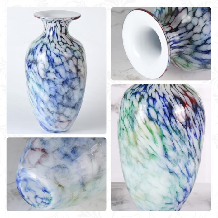 KAMMAK Colored Glass Vase, Beautiful Hand Blown Decorative Vase, Modern Art Vase for Flower Mantle Dining Table Centerpiece, Entryway Living Room Wedding Decoration, 8HPFH02060 KAMMAK 8HPFH02060 glass vase styled on dining table image 5