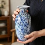 KAMMAK Colored Glass Vase, Beautiful Hand Blown Decorative Vase, Modern Art Vase for Flower Mantle Dining Table Centerpiece, Entryway Living Room Wedding Decoration, 8HPFH02060 KAMMAK 8HPFH02060 glass vase scale and proportion view image 6