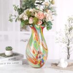 KAMMAK Colored Glass Vase, Beautiful Hand Blown Decorative Vase, Modern Art Vase for Flower Mantle Dining Table Centerpiece, Entryway Living Room Wedding Decoration, 8HPFH02061 KAMMAK 8HPFH02061 glass vase side angle view showing silhouette