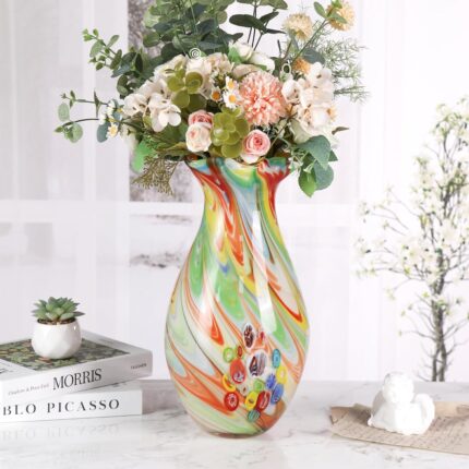 KAMMAK Colored Glass Vase, Beautiful Hand Blown Decorative Vase, Modern Art Vase for Flower Mantle Dining Table Centerpiece, Entryway Living Room Wedding Decoration, 8HPFH02061
