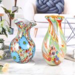 KAMMAK Colored Glass Vase, Beautiful Hand Blown Decorative Vase, Modern Art Vase for Flower Mantle Dining Table Centerpiece, Entryway Living Room Wedding Decoration, 8HPFH02061 KAMMAK 8HPFH02061 glass vase close-up material texture detail image 4