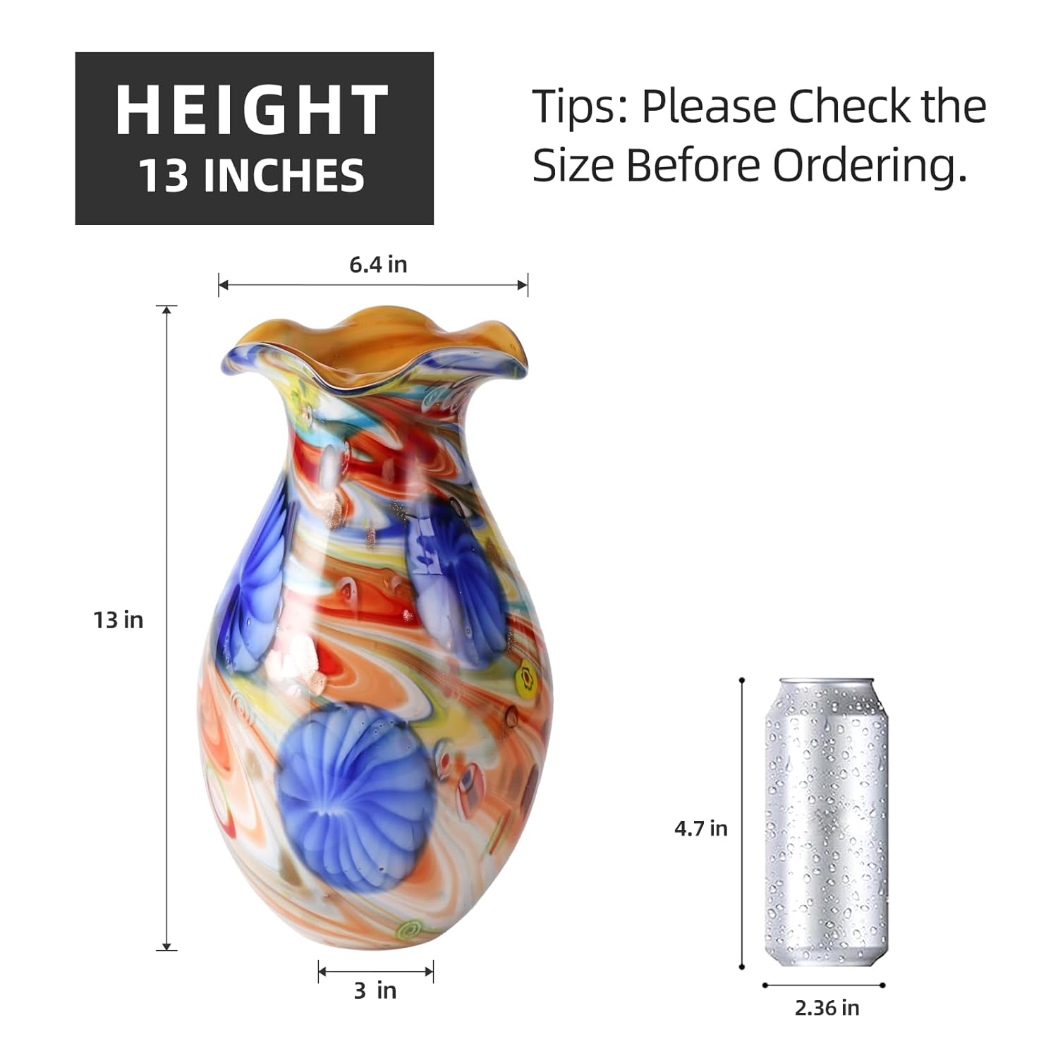 KAMMAK 8HPFH02062 glass vase front view in product description