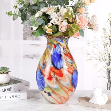 KAMMAK Colored Glass Vase, Beautiful Hand Blown Decorative Vase, Modern Art Vase for Flower Mantle Dining Table Centerpiece, Entryway Living Room Wedding Decoration, 8HPFH02062