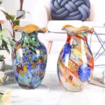 KAMMAK Colored Glass Vase, Beautiful Hand Blown Decorative Vase, Modern Art Vase for Flower Mantle Dining Table Centerpiece, Entryway Living Room Wedding Decoration, 8HPFH02062 KAMMAK 8HPFH02062 glass vase close-up material texture detail image 4