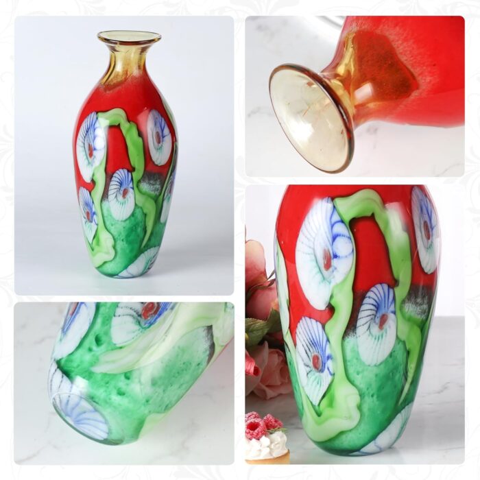 KAMMAK Colored Glass Vase, Beautiful Hand Blown Decorative Vase, Modern Art Vase for Flower Mantle Dining Table Centerpiece, Entryway Living Room Wedding Decoration (JG2049)