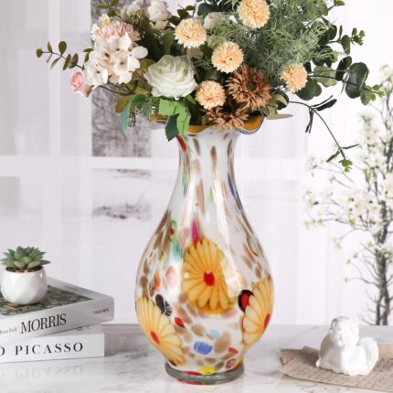 KAMMAK Colored Glass Vase, Beautiful Hand Blown Decorative Vase, Modern Art Vase for Flower Mantle Dining Table Centerpiece, Entryway Living Room Wedding Decoration, 8HPFH02063