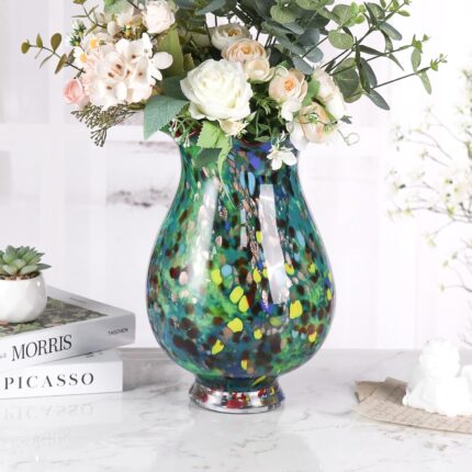 KAMMAK Colored Glass Vase, Beautiful Hand Blown Decorative Vase, Modern Art Vase for Flower Mantle Dining Table Centerpiece, Entryway Living Room Wedding Decoration, 8HPFH02064
