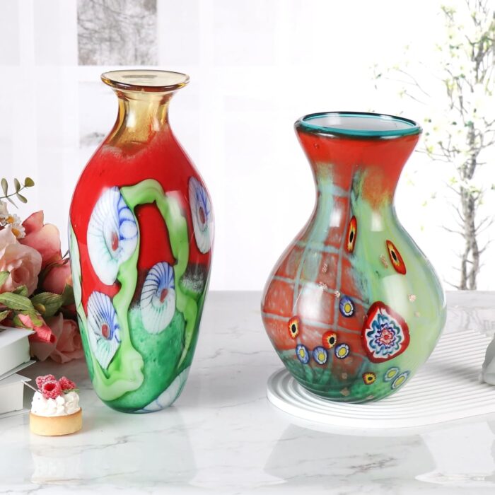 KAMMAK Colored Glass Vase, Beautiful Hand Blown Decorative Vase, Modern Art Vase for Flower Mantle Dining Table Centerpiece, Entryway Living Room Wedding Decoration (JG2049)