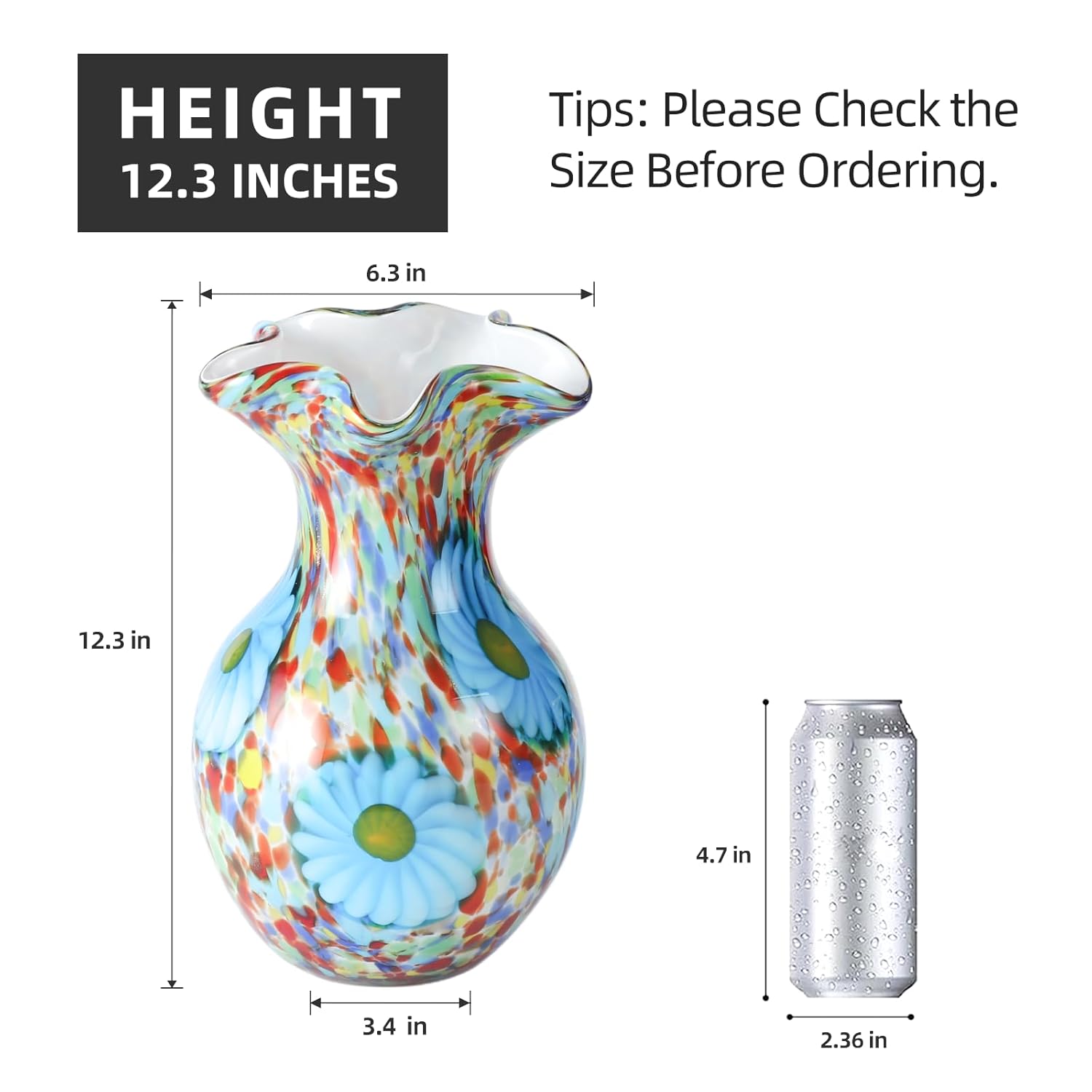 KAMMAK 8HPFH02059 glass vase front view in product description